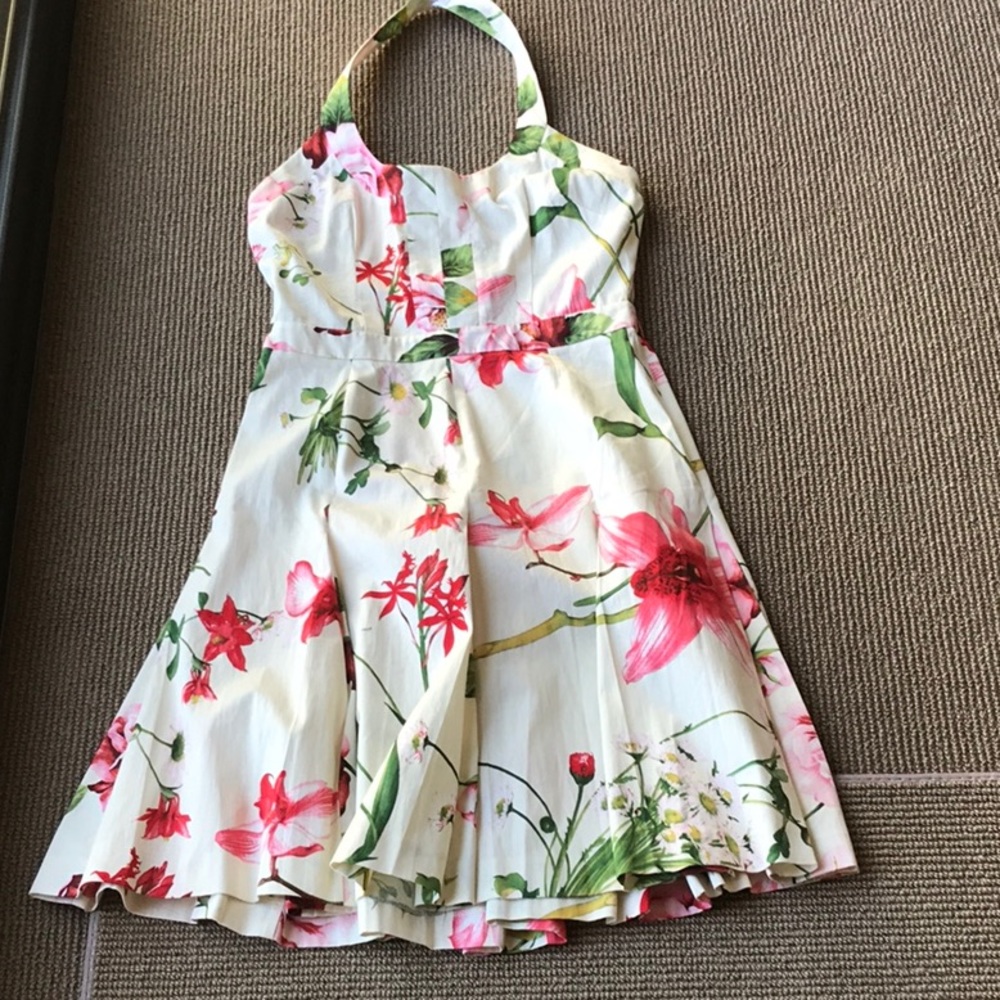 D&G White Floral Halter Dress with Pink and Green Print